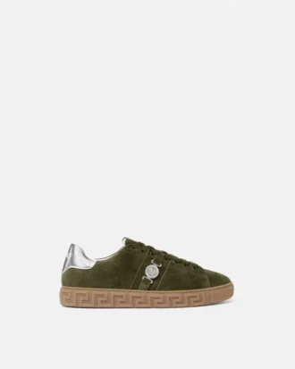 Greca-dekorerte sneakers i semsket skinn