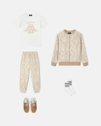 Jacquard-bomullsjersey-joggebukse for barn