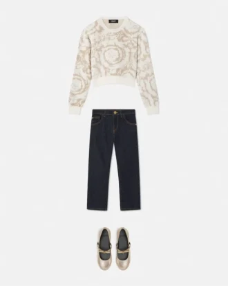 Jacquard-genser i viskose-blanding for barn