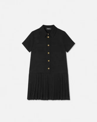 Jacquard-satengplissert skjortekjole for barn