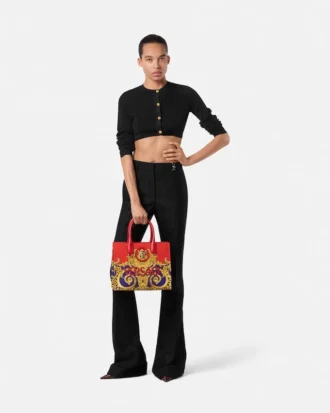 Jacquard-strikket kort cardigan i stretchviskose