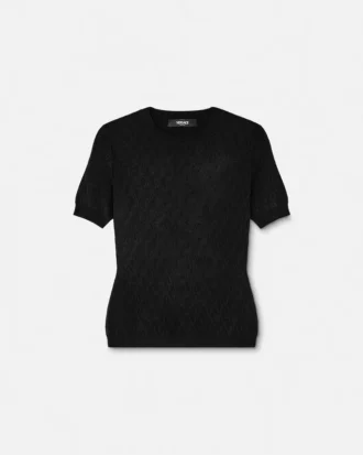 Jacquard-strikket T-skjorte i stretchviskose