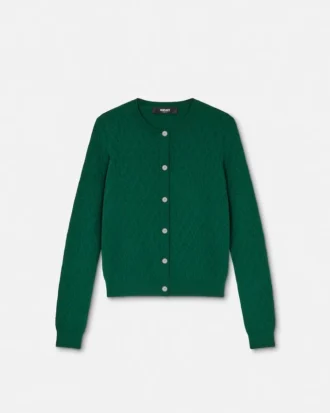 Jacquard-strikket viskose-cardigan med passform