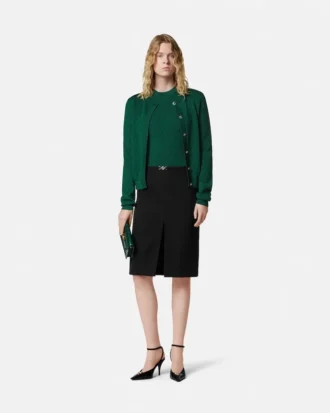 Jacquard-strikket viskose-cardigan med passform