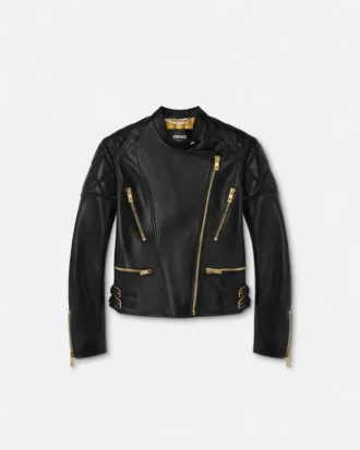 Lærjakke i bikerstil