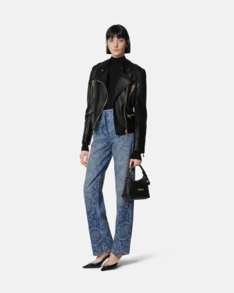 Lærjakke i bikerstil