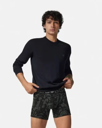 Lang badebukse i bomullsjersey med jacquardtrykk