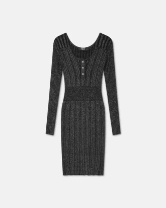 Midi-kjole i ribbestrikket lurex-blanding
