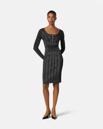 Midi-kjole i ribbestrikket lurex-blanding