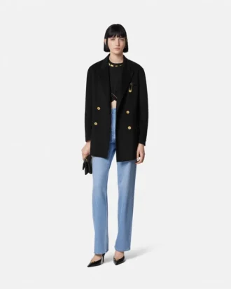 Peacoat i kashmirblanding med dobbelt knappelukking