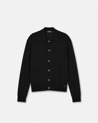 Polo-cardigan i silke-bomullstrikk