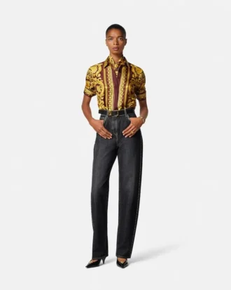 Pyntede jeans med høy midje og normal passform