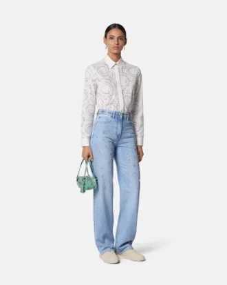 Pyntede jeans med høy midje og normal passform