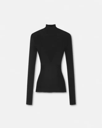 Ribbestrikket turtleneck-top i ull
