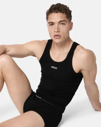 Ribbet tank-top i bomull