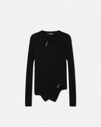 Safety Pin asymmetrisk ribbestrikket genser