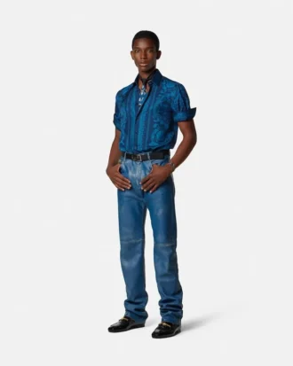 Slim fit skjorte i silketwill med trykk
