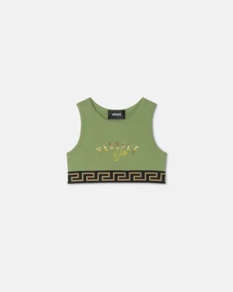 Stretch-bomullsjersey-top med trykk for barn